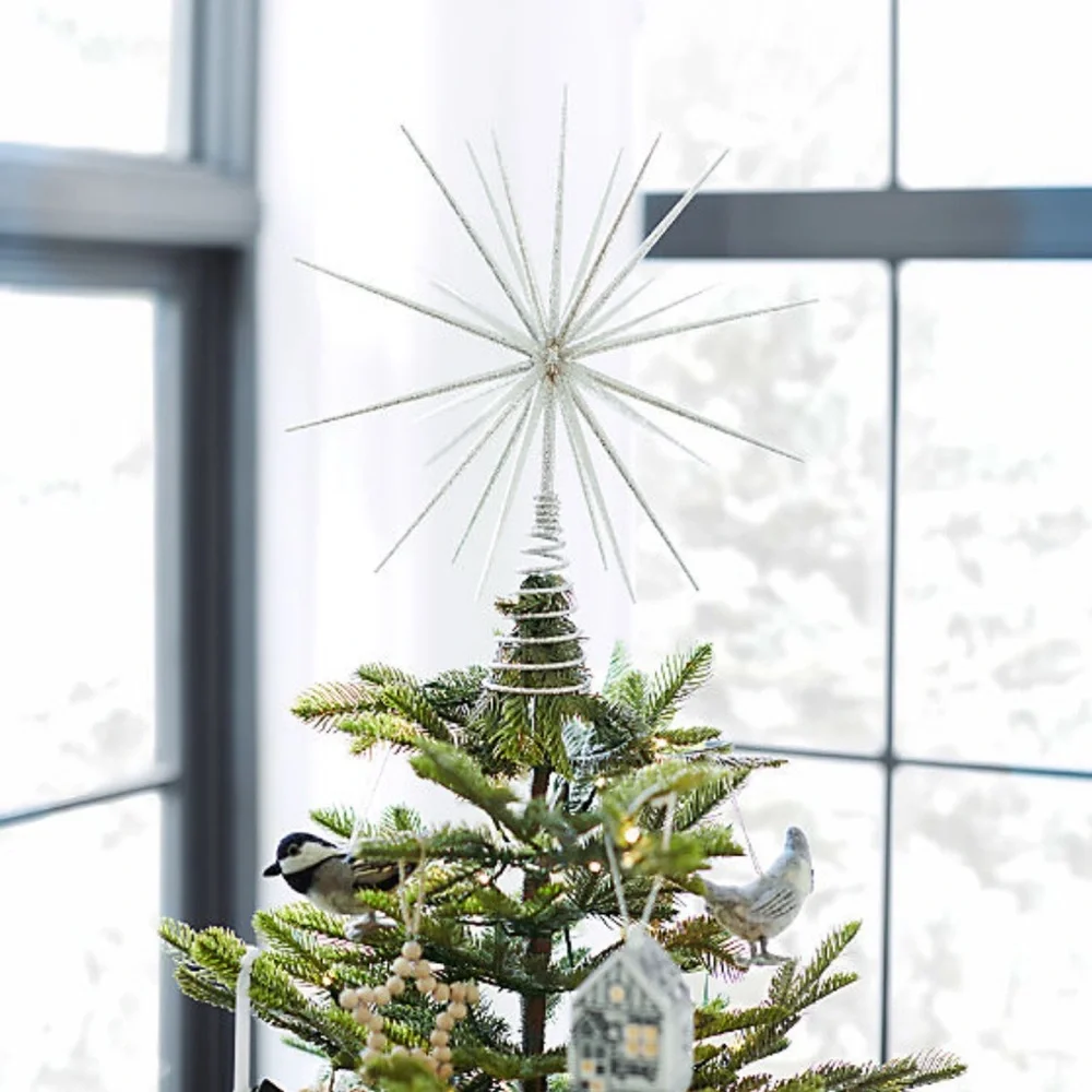 New! 🎄✨🎄Crate&Barrel Silver Starburst Sculpture Tree Topper